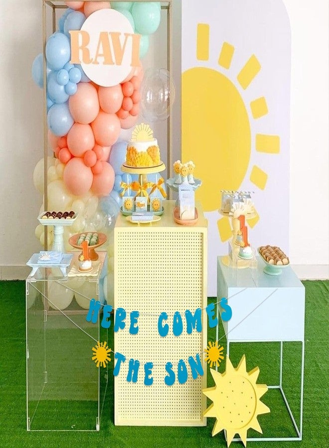 MUWEOL Here Comes the Son Banner- Boy Blue Welcome Little Man Baby Boy Shower Party Decor,Gender Reveal Party Gifts,Sunshine Baby Decorations (The Son card Br blue) - Image 5